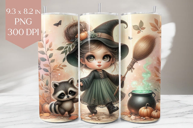 Cute Witch and Raccoon Tumbler Wrap Sublimation BijouBay 