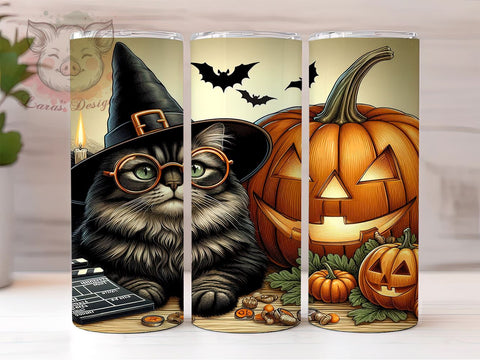 Cute Witch Cat 20 oz Skinny Tumbler Sublimation Design, Straight & Tapered Tumbler Png, Halloween Black Cat Tumbler Png, Digital Download PNG Sublimation Lara' s Designs 
