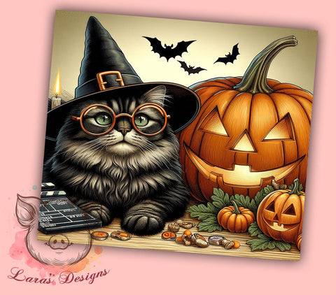 Cute Witch Cat 20 oz Skinny Tumbler Sublimation Design, Straight & Tapered Tumbler Png, Halloween Black Cat Tumbler Png, Digital Download PNG Sublimation Lara' s Designs 