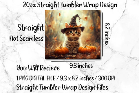 Cute Witch Cat 20oz Skinny Tumbler Wrap Sublimation Design. Sublimation CosmosFineArt 