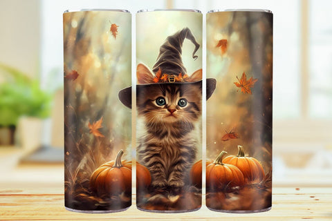 Cute Witch Cat 20oz Skinny Tumbler Wrap Sublimation Design. Sublimation CosmosFineArt 