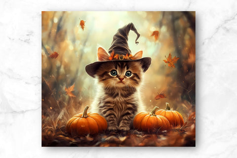 Cute Witch Cat 20oz Skinny Tumbler Wrap Sublimation Design. Sublimation CosmosFineArt 
