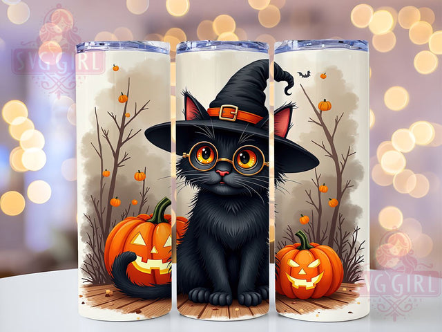 Cute Witch Cat 20oz Tumbler Wrap Sublimation Design, Straight Tapered Tumbler Wrap, Black Cat Halloween Tumbler Png, Instant Digital Download Sublimation SvggirlplusArt 