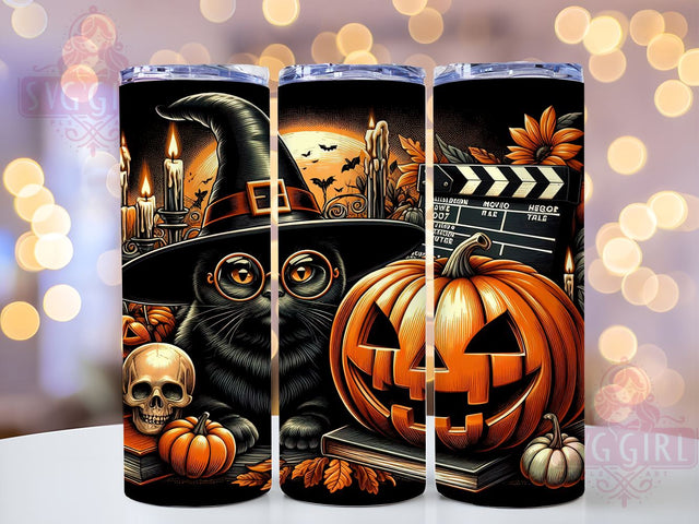 Cute Witch Cat 20oz Tumbler Wrap Sublimation Design, Straight Tapered Tumbler Wrap, Black Cat Halloween Tumbler Png, Instant Digital Download Sublimation SvggirlplusArt 