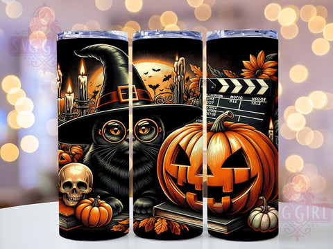 Cute Witch Cat 20oz Tumbler Wrap Sublimation Design, Straight Tapered Tumbler Wrap, Black Cat Halloween Tumbler Png, Instant Digital Download Sublimation SvggirlplusArt 