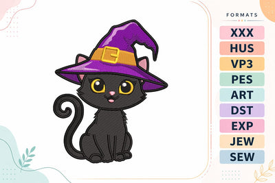 Cute Witch Cat with Purple Hat Halloween Embroidery Design Embroidery/Applique DESIGNS sg embroidery 