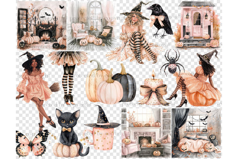 Cute Witch Clipart | Halloween Illustration Set SVG GlamArtZhanna 