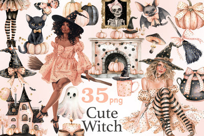 Cute Witch Clipart | Halloween Illustration Set SVG GlamArtZhanna 