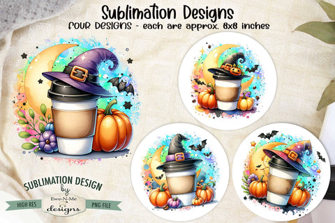 Cute Witch Coffee Sublimation Designs | Halloween PNG Sublimation Ewe-N-Me Designs 