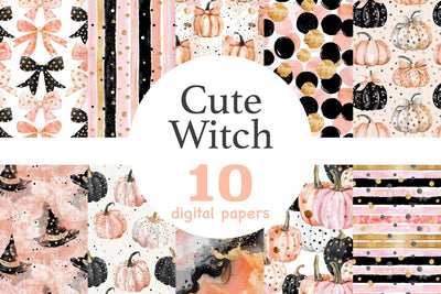 Cute Witch Digital Papers | Halloween Seamless Pattern Digital Pattern GlamArtZhanna 