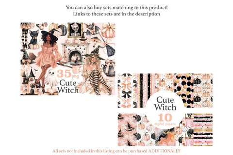 Cute Witch Digital Papers | Halloween Seamless Pattern Digital Pattern GlamArtZhanna 