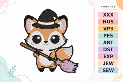 Cute Witch Fox Broom Halloween Embroidery Design Embroidery/Applique DESIGNS sg embroidery 