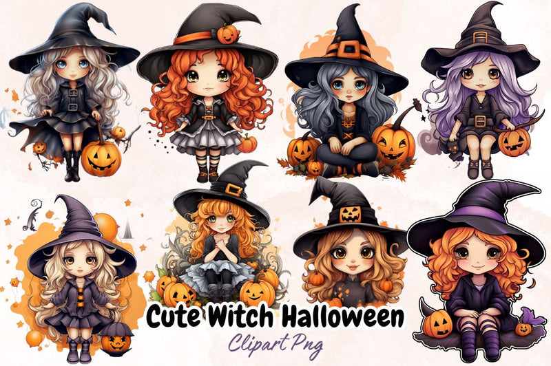 Cute Witch Halloween Sublimation Clipart Bundle - So Fontsy