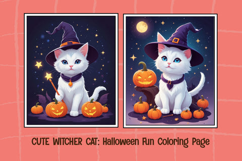 Cute Witcher Cat – Halloween Coloring Pages for Kids (SVG, PDF, PNG, JPG) SVG Mozzatype 