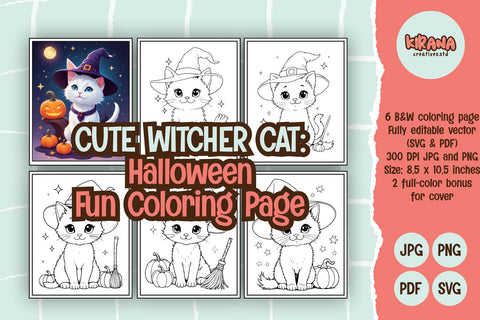Cute Witcher Cat – Halloween Coloring Pages for Kids (SVG, PDF, PNG, JPG) SVG Mozzatype 