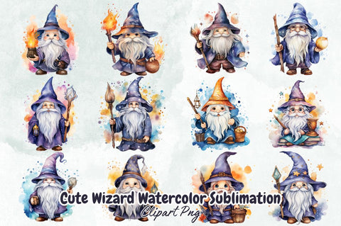 Cute Wizard Watercolor Sublimation Bundle Sublimation Designangry 