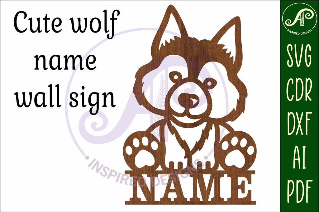 Cute wolf name sign svg laser cut template - So Fontsy