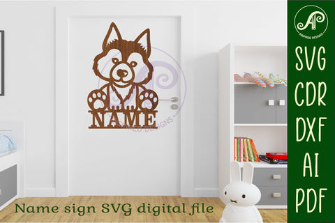 Cute wolf name sign svg laser cut template SVG APInspireddesigns 