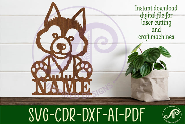 Cute wolf name sign svg laser cut template SVG APInspireddesigns 