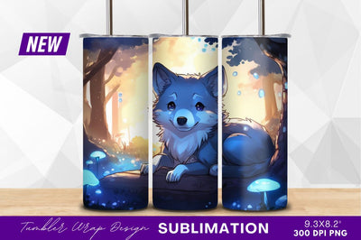 Cute wolf pup in enchanted forest scene Sublimation Regulrcrative 