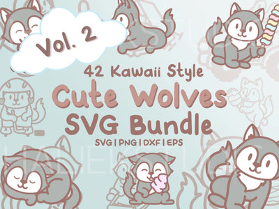 Cute Wolf SVG Design Set - Wolf SVG Download SVG HalieKStudio 