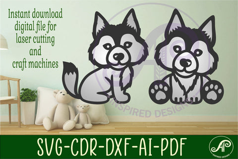 Cute wolf two layer laser cut out SVG file SVG APInspireddesigns 