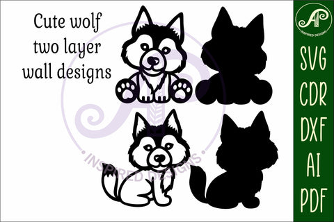 Cute wolf two layer laser cut out SVG file SVG APInspireddesigns 