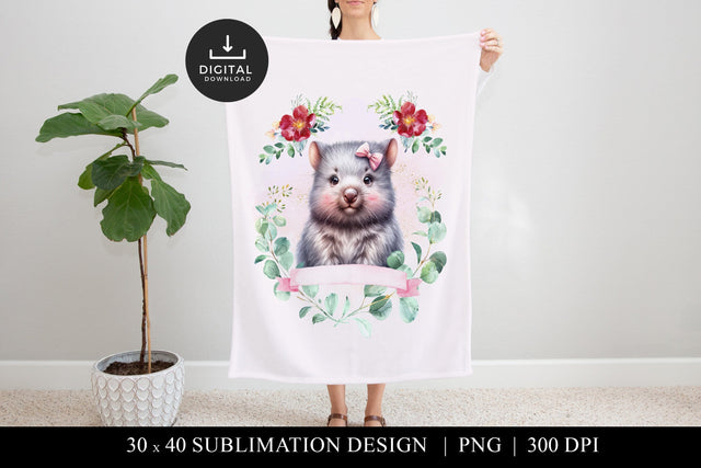 Cute Wombat Blanket Sublimation PNG, Floral Wombat Sublimation BijouBay 