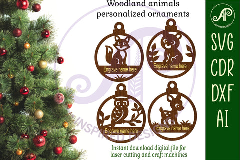 Cute woodland animals Christmas Ornament SVG SVG APInspireddesigns 