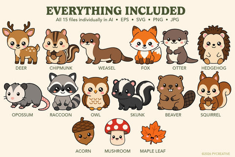 Cute Woodland Animals Clipart SVG PNG SVG Patty Young Creative 
