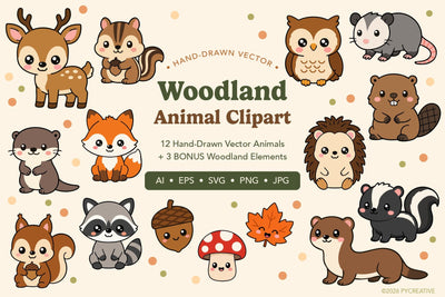 Cute Woodland Animals Clipart SVG PNG SVG Patty Young Creative 