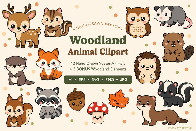 Cute Woodland Animals Clipart SVG PNG SVG Patty Young Creative 