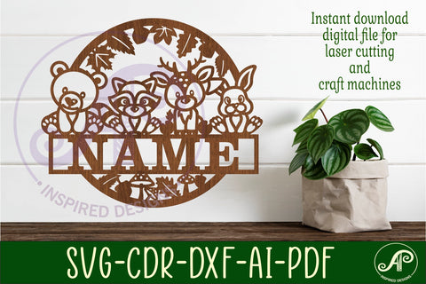 cute Woodland animals name sign svg laser cut template SVG APInspireddesigns 