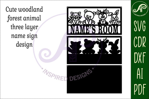 Cute woodland animals scene name sign SVG 3 layer laser cut SVG APInspireddesigns 