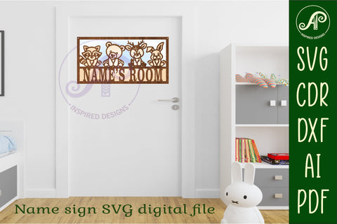 Cute woodland animals scene name sign SVG 3 layer laser cut SVG APInspireddesigns 