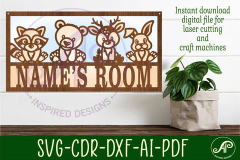 Cute woodland animals scene name sign SVG 3 layer laser cut SVG APInspireddesigns 