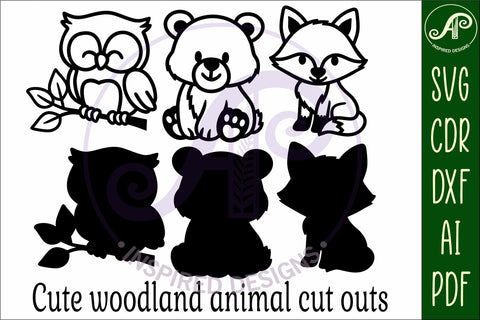 Cute woodland animals, SVG laser cut file d1 SVG APInspireddesigns 