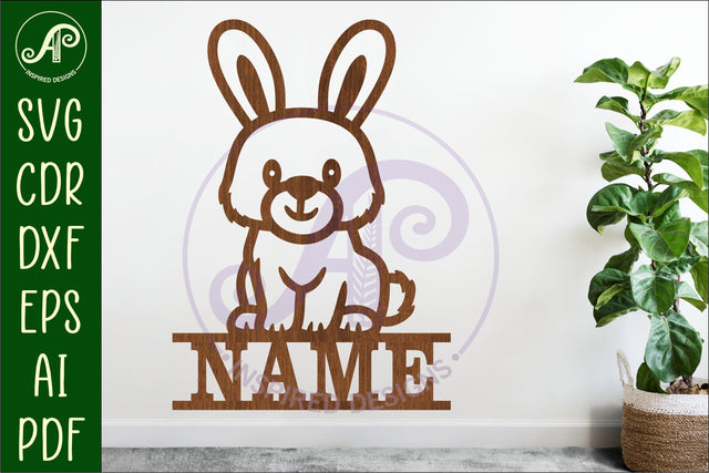 Cute Woodland Bunny name sign svg laser cut file SVG APInspireddesigns 
