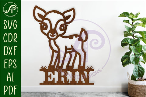 Cute Woodland Deer name sign svg laser cut file SVG APInspireddesigns 