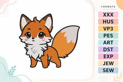 Cute Woodland Fox Embroidery Design - Kawaii Fox Embroidery/Applique DESIGNS sg embroidery 