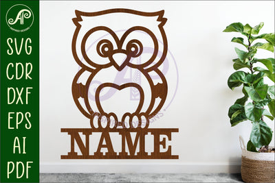 Cute Woodland Owl name sign svg laser cut file SVG APInspireddesigns 