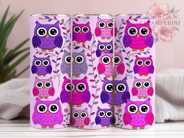 Cute Woodland Owl Tumbler, Cute Owl Pattern, Woodland Animal Wrap, Sublimation Cup, 20oz Skinny Tumbler, Forest Creature Drinkware, Owl Print Style Sublimation Li Zamperini 
