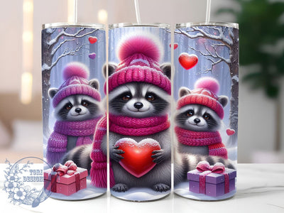 Cute Woodland Raccoon Valentine Tumbler, Cute Woodland Love Pattern, Adorable Raccoon Design, 20Oz Sublimation Wrap, Romantic Forest Art, Sweet Raccoon Texture, Tumbler Sublimation Sublimation ToriDesigns 