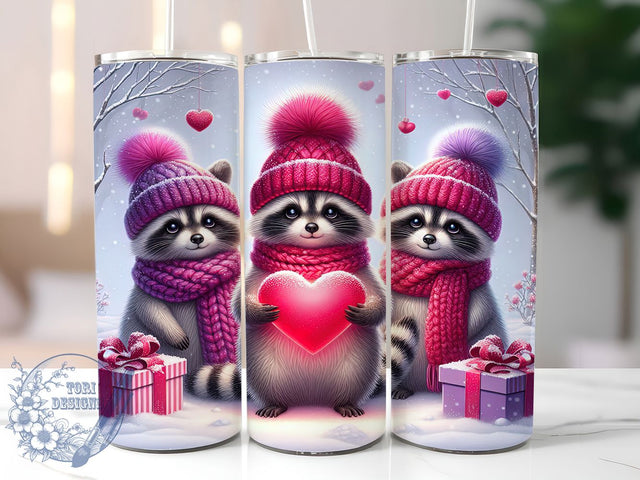 Cute Woodland Raccoon Valentine Tumbler, Cute Woodland Love Pattern, Adorable Raccoon Design, 20Oz Sublimation Wrap, Romantic Forest Art, Sweet Raccoon Texture, Tumbler Sublimation Sublimation ToriDesigns 