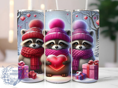 Cute Woodland Raccoon Valentine Tumbler, Cute Woodland Love Pattern, Adorable Raccoon Design, 20Oz Sublimation Wrap, Romantic Forest Art, Sweet Raccoon Texture, Tumbler Sublimation Sublimation ToriDesigns 