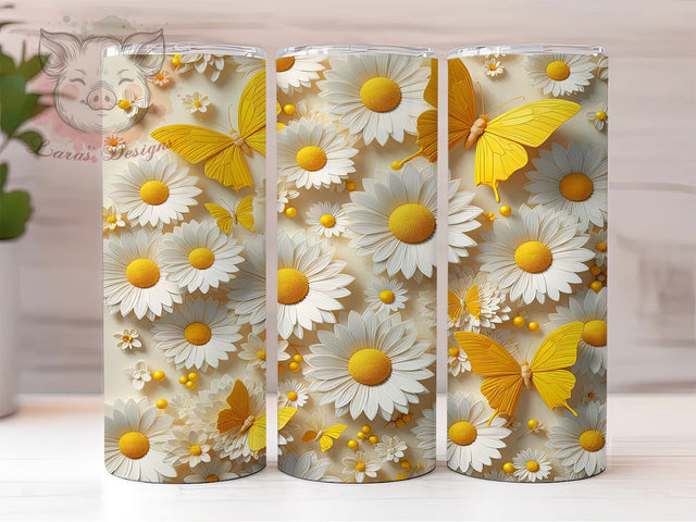 Cute Yellow Butterfly Floral Tumbler Wrap, 3D Butterfly Floral Sublimation, 20Oz Tumbler Wrap, Yellow Butterfly Drinkware, Floral Butterfly Cup Wrap, Garden Butterfly Tumbler Sublimation Lara' s Designs 