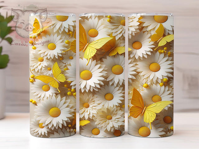 Cute Yellow Butterfly Floral Tumbler Wrap, 3D Butterfly Floral Sublimation, 20Oz Tumbler Wrap, Yellow Butterfly Drinkware, Floral Butterfly Cup Wrap, Garden Butterfly Tumbler Sublimation Lara' s Designs 