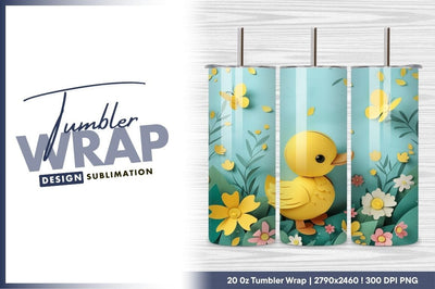 Cute yellow duck paper art spring scene Sublimation Regulrcrative 
