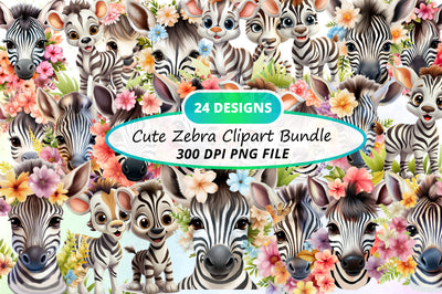 Cute Zebra Clipart PNG Bundle Sublimation Regulrcrative 