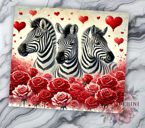 Cute Zebra Valentine's 20oz Tumbler, Valentine's Day Gift, 20oz Tumbler Wrap, Sublimation Design, Cute Zebra Art, Animal Lover Gift, Black and White Decor Sublimation Li Zamperini 